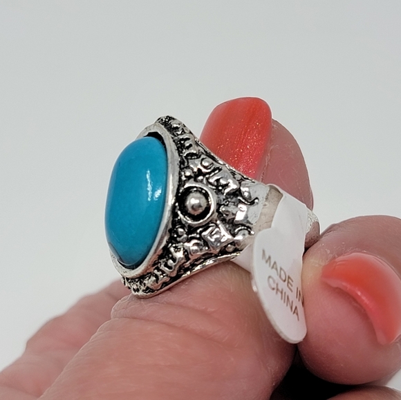 Turquoise Stainless Steel Ring. - Picture 5 of 6